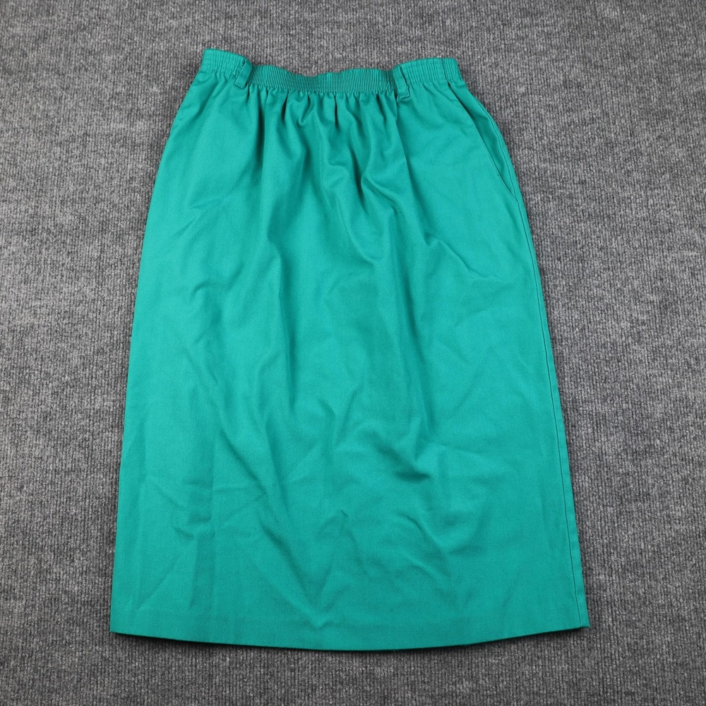 Vintage Alfred Dunner Skirt Womens 10 Teal Elastic Waist‎ Vent Made USA 90s